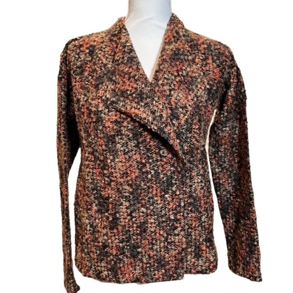 Mystree Wool Blend Side Zip Flap Lapel Jacket Tweed Orange Brown Size Small